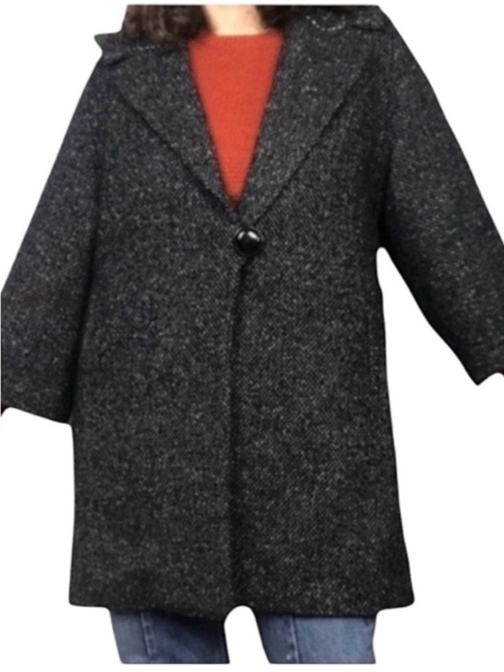 Cabi Blair Coat black tweed wool relaxed fit single button pockets